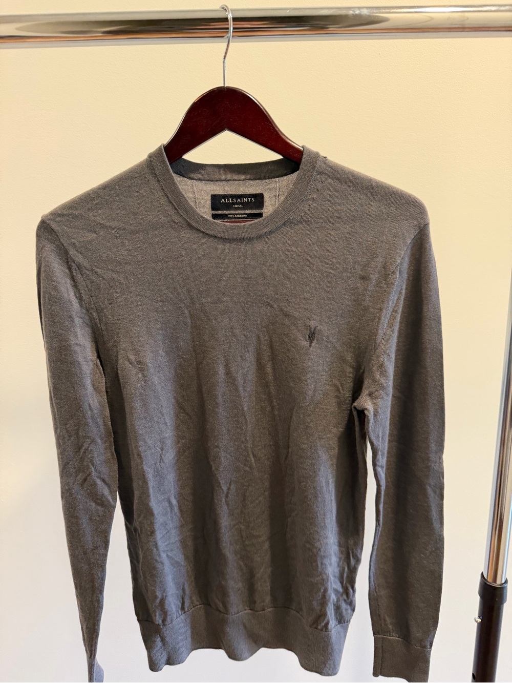 All Saints Men's Charcoal Crew Neck Sweater